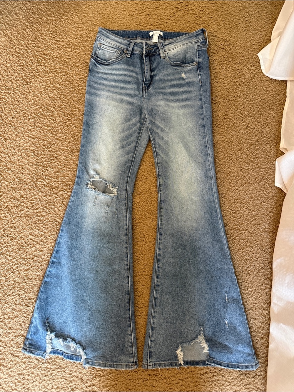 Women’s Distressed Flare Jeans - Light Blue